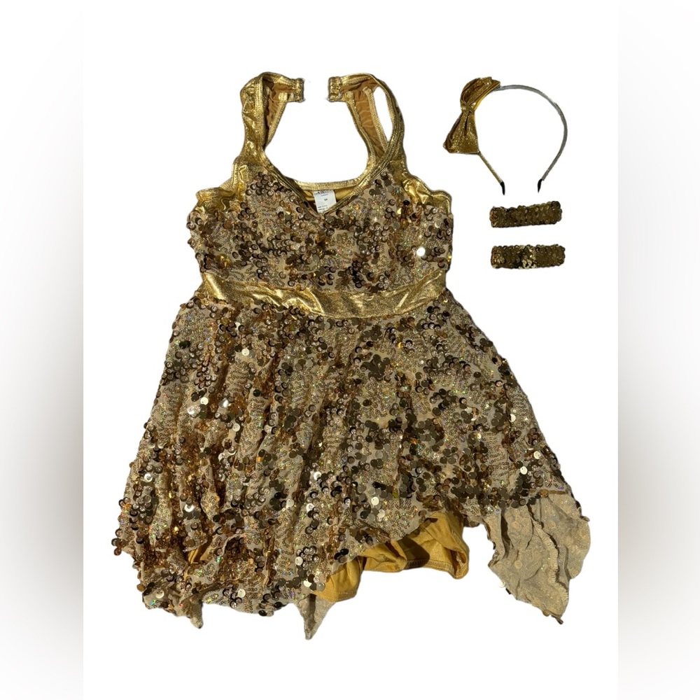 A wish come true Dance Costume 17641 Sz SA GOLD sequin